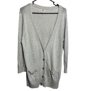 Mossimo Supply Co Women XL Gray V-Neck Button Front Longline Cardigan Sweater